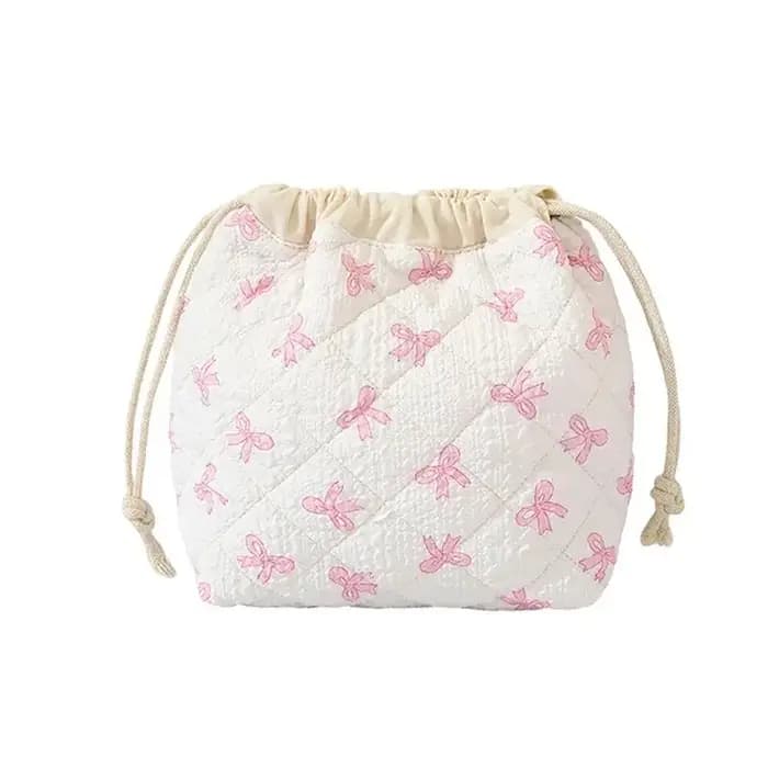 Pochette à maquillage matelassée en coton avec cordon de serrage