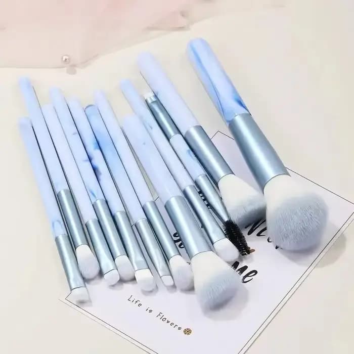 Ensemble de 12 pinceaux de maquillage bleus, pour fond de teint, anticernes, blush, poudre, fard à p
