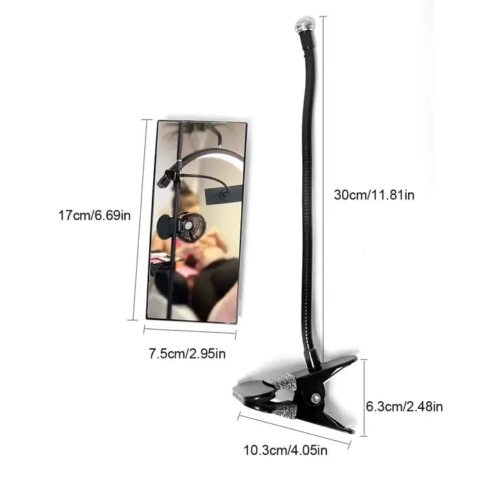 Miroir à Clip pour Extension de cils, avec cadre de protection, noir 360, 1 pièce ° Tige en métal av