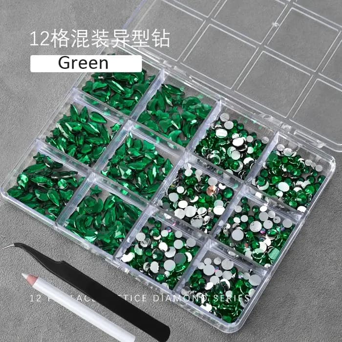 12 grilles 3D Champagne or Nail Art strass multi-formes Flatback cristal diamant breloques pour ongles avec 1 stylo