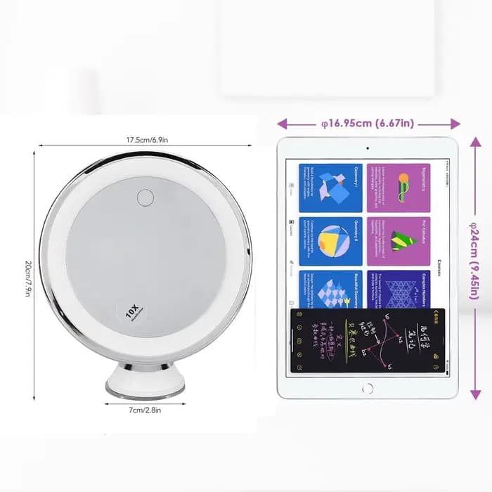Miroir grossissant de maquillage LED 3 couleurs de lumière éclairé avec grossissement 10x et ventouse 360 ° Luminosité