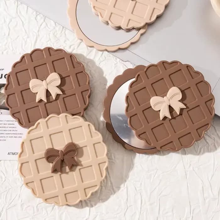 Miroir de maquillage Double face coulissant en forme de gaufre