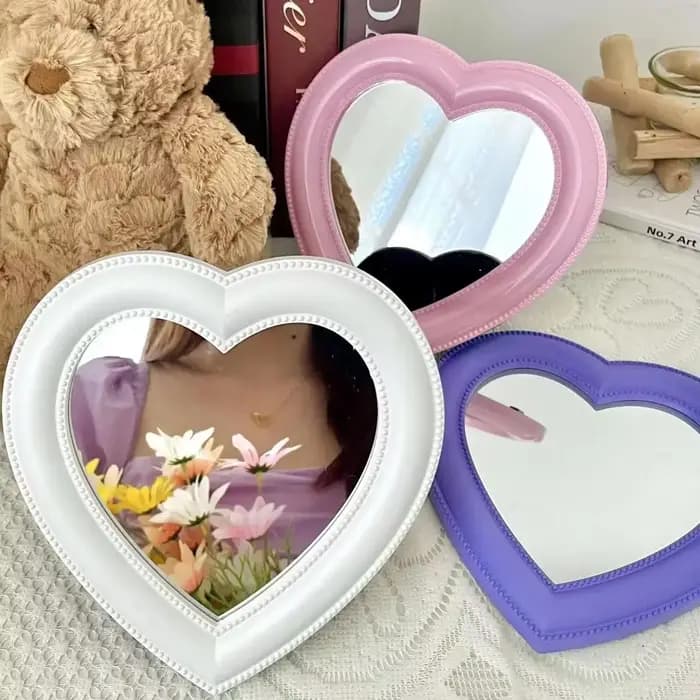 Miroir d'amour miroir de maquillage de table double miroir de dressing suspendu au mur coeur mignon livraison directe