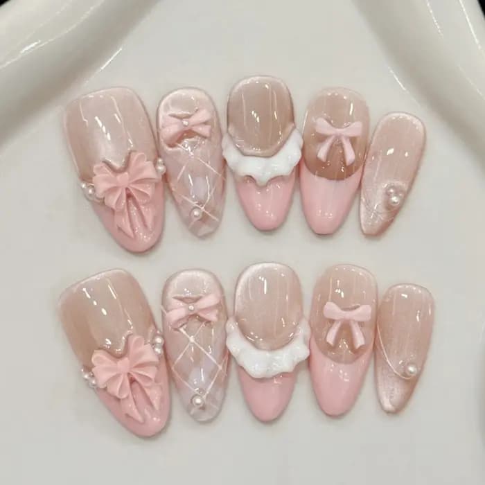 10 pièces violet oeil de chat fait à la main faux ongles conseils paillettes mi-longue ovale presse