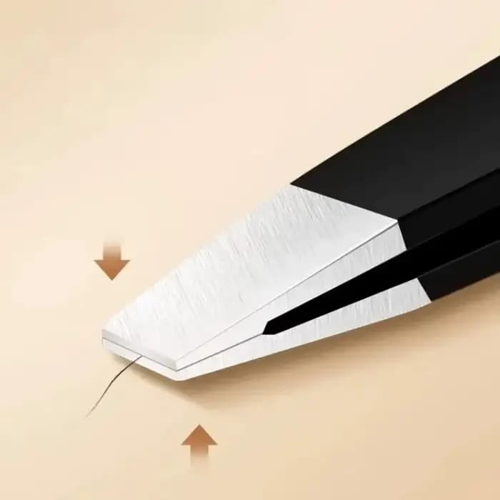 Pince à sourcils noire en acier inoxydable, avec pointe inclinée et plate, outils de beauté pour pin