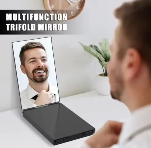 Miroir portable pliable avec crochets télescopiques réglables pour la coupe de cheveux en solo et l'utilisation quotidienne du maquillage