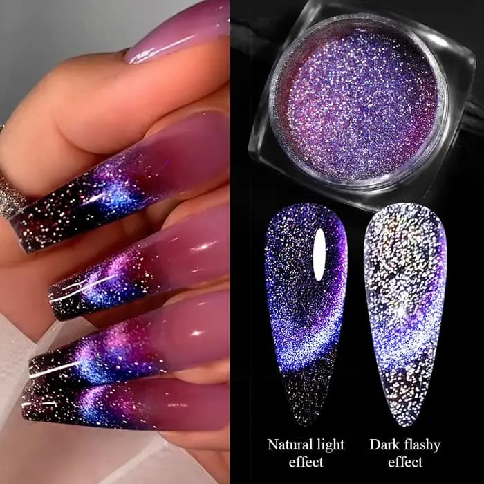 Poudre à ongles magnétique réfléchissante caméléon paillettes poussière métallique Nail Art Chrome brillant Pigment four