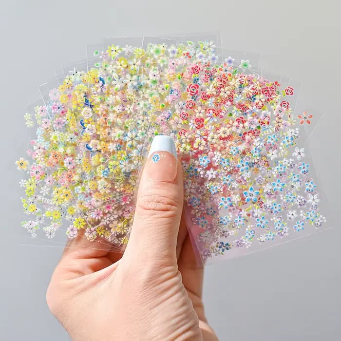 Ensemble d'autocollants pour ongles fleur avec diamant, 24 pièces, autocollants 3D pour Nail Art, mo