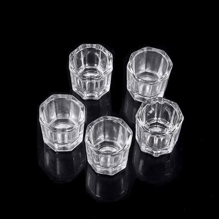 Mini verre cristal acrylique transparent, petite poudre octogonale, tasse à ongles liquide, brosse d