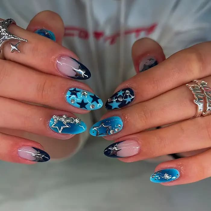 24 pièces faux ongles fille épicée arc argenté avec diamant faux ongles avec colle amande presse sur