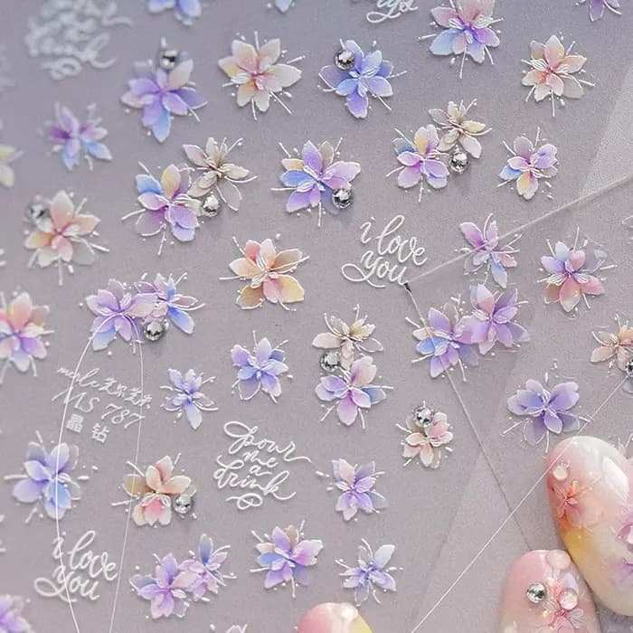 Autocollant 5D pour Nail Art, pétale de printemps, fleurs de cerisier, branche de pêche vivante, adh
