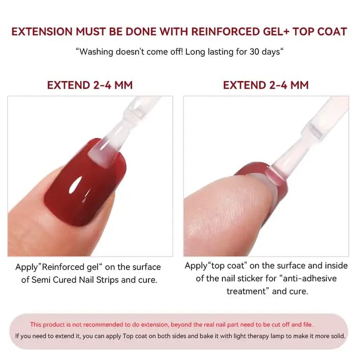 Enveloppes pour ongles semi-durcies, 16/20 pointes, adhésif de couleur unie, imperméable, Gel longue