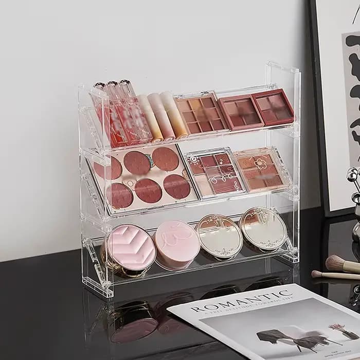 Présentoir à cosmétiques en acrylique à 3 niveaux, plateau multifonctionnel pour fards à paupières, étagère de rangement pour blush, organisateur créatif de jouets et de bibelots de bureau