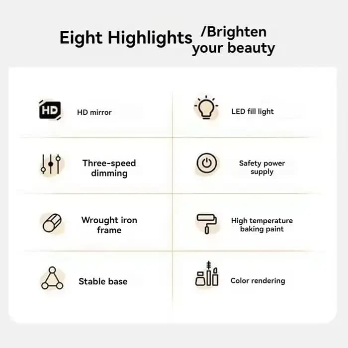 LED demi-circulaire éclairé miroir de maquillage avec contrôle tactile rotatif