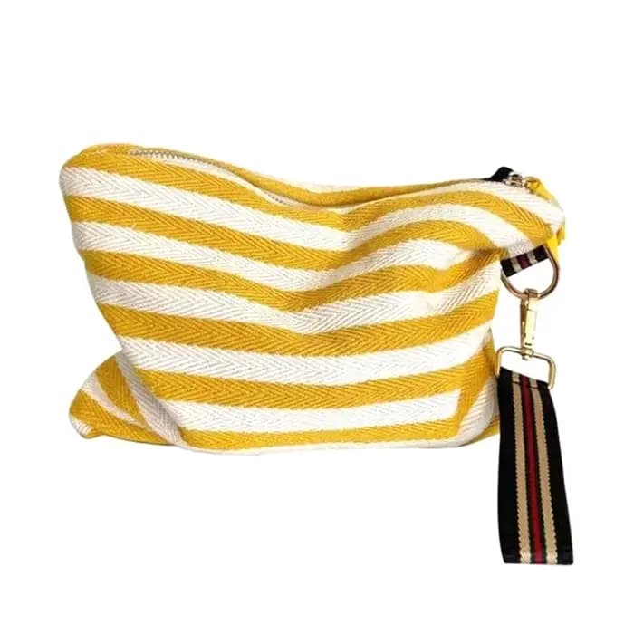 Trousse à cosmétiques pour femmes, trousse de maquillage rayée, organisateur coréen à pompon, pochet