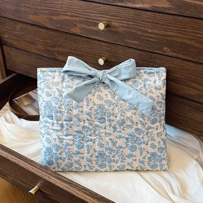 Trousse de maquillage matelassée florale, 1 pièce, avec nœud, grande capacité, multifonctionnelle, p