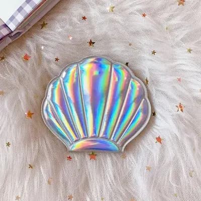 Miroir de maquillage grossissant en forme de coquillage, miroir de poche laser pliable, vanité de ma