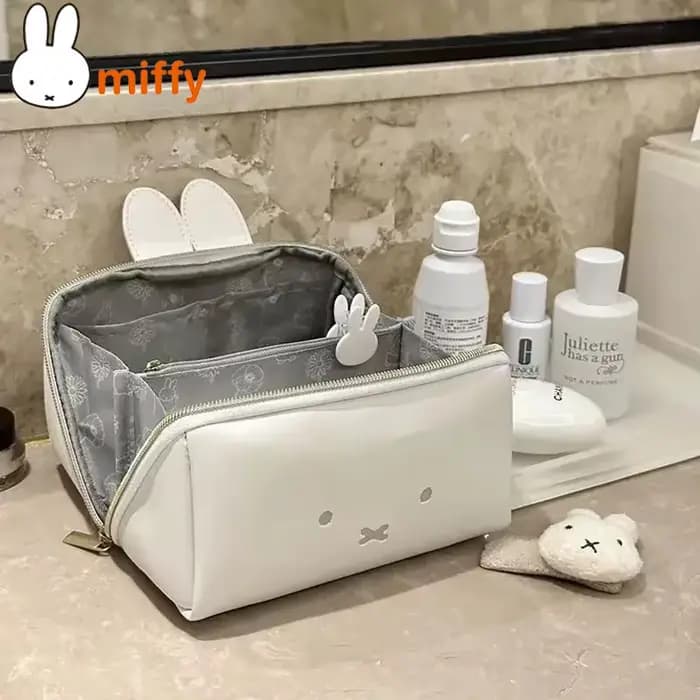Kawaii Miffy mignon sac de maquillage multi fonctionnel Portable dessin animé lapin forme toilette haute capacité sac de rangement fille cadeau