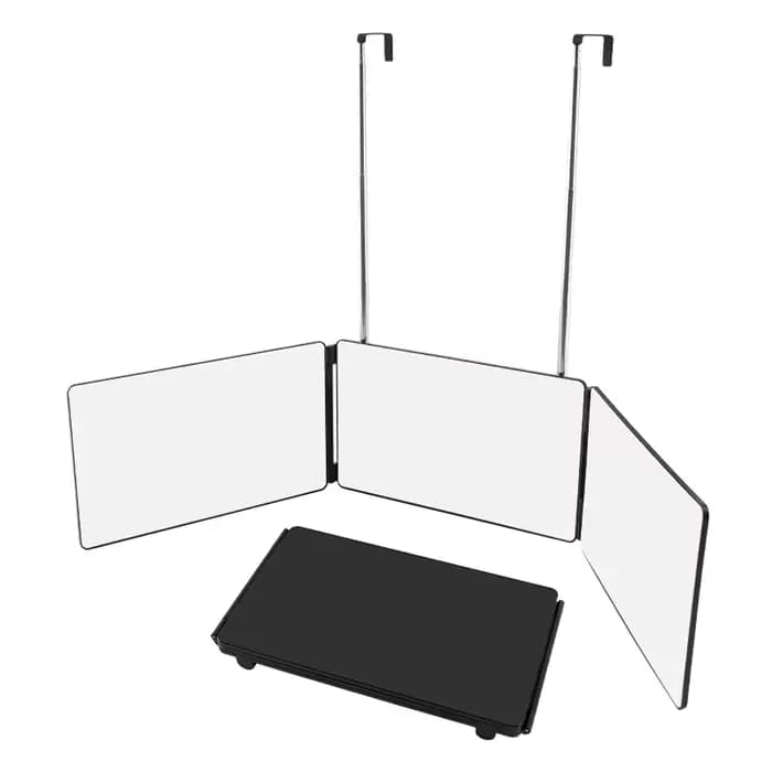 360 ° Miroir de coiffure DIY avec crochets réglables en hauteur, miroir de maquillage 3 voies pour