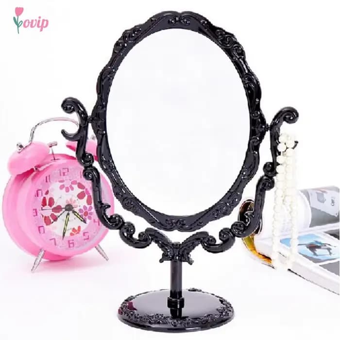 Miroir de maquillage royal rotatif noir vintage, miroir gothique de bureau avec papillon, rose, outil cosmétique de décoration