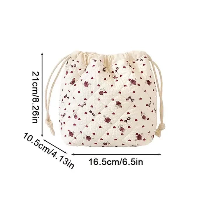 Pochette à maquillage matelassée en coton avec cordon de serrage