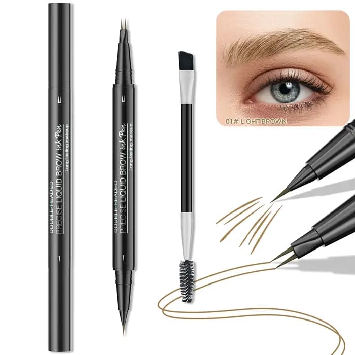 Crayon à sourcils double embout en forme de fourchette avec brosse