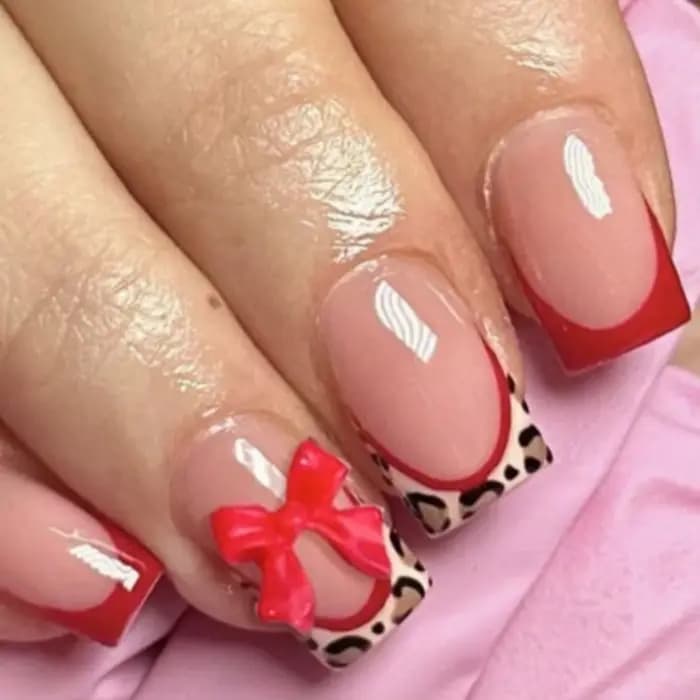 10 pièces-faux ongles de forme courte avec nœud papillon rouge-ensemble d'ongles de faux couverture