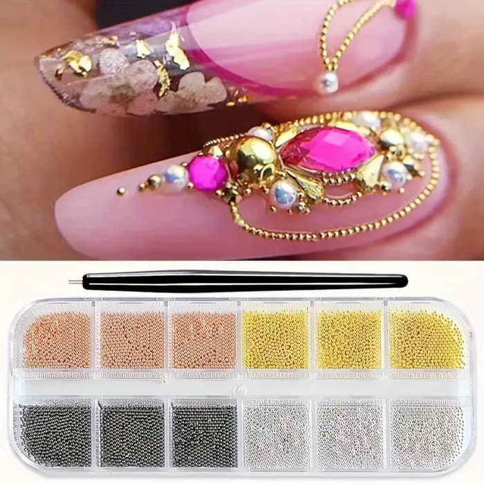 Mini perles de Caviar pour décoration des ongles, 2 pièces/lot, décorations pour Nail Art, Micro bou