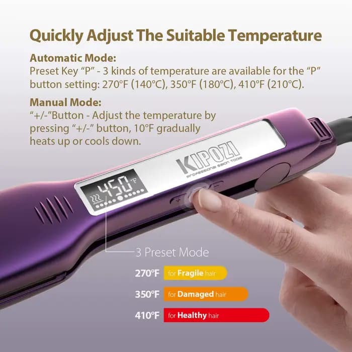 KIPOZI-Fer à lisser professionnel avec écran LCD numérique, fer plat en titane, chauffage instantané