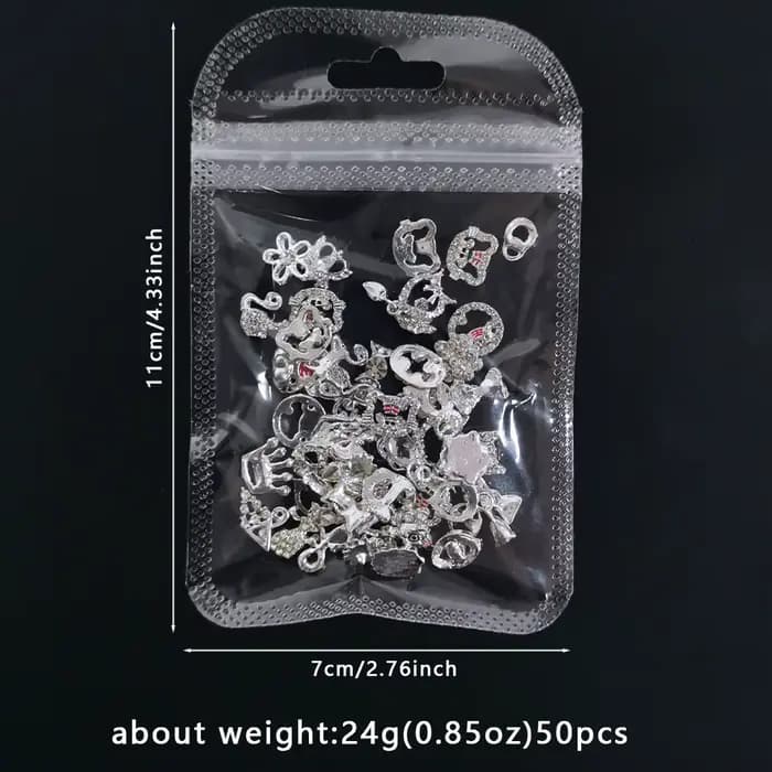 Breloques pour ongles en métal, nœud papillon/couronne en argent 3D, avec pendentif pompon, papillon