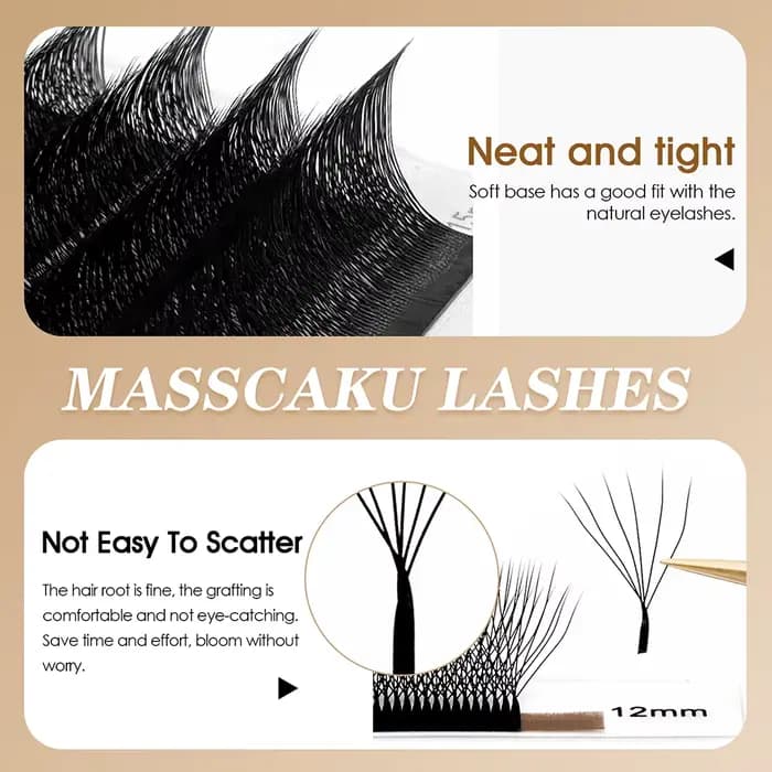 MASSCAKU vente en gros C/D Curl Faux vison préfabriqué Volume Fans cils individuels moelleux 6D 7D 8