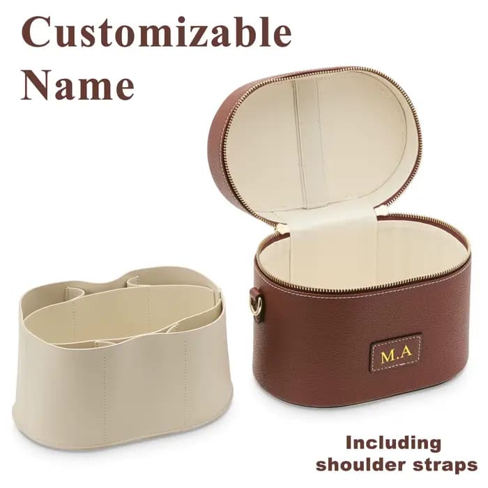 Pochette cosmétique en cuir personnalisable avec grand volume