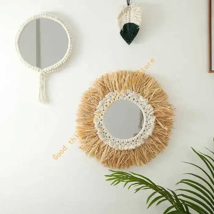 Miroir en corde coton tissé, miroir maquillage en raphia Boho, miroirs suspendus pour Dressing, salo