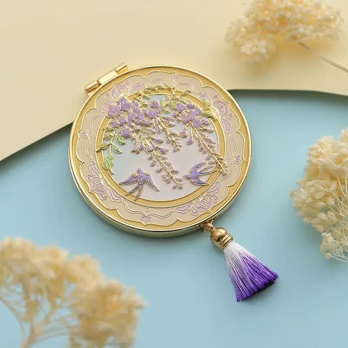 Miroir de maquillage en métal artisanal de Style chinois, avec pompon, miroir cosmétique Portable pl
