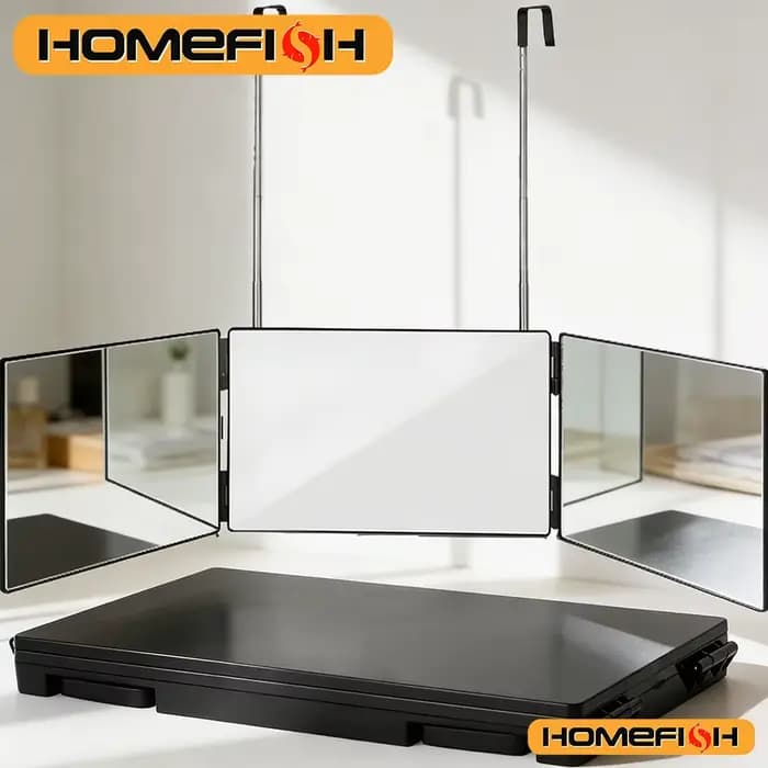 Miroir portable noir pliable à 360° avec crochets télescopiques réglables en hauteur