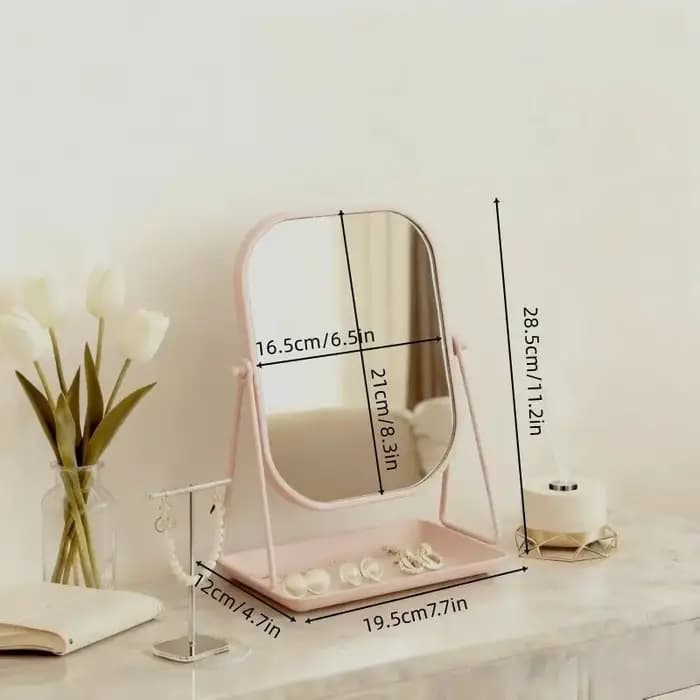 Miroir de maquillage de style européen, miroir de bureau pour filles, miroir décoratif rotatif pour dortoir, miroir de maquillage avec rangement pour chambre à coucher