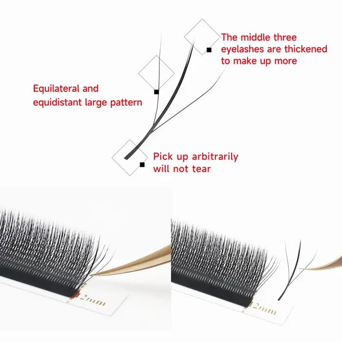 XIUSUZAKI 3D W trois cœurs Triple conseils cils W forme Extensions de cils Blister naturel préfabriq