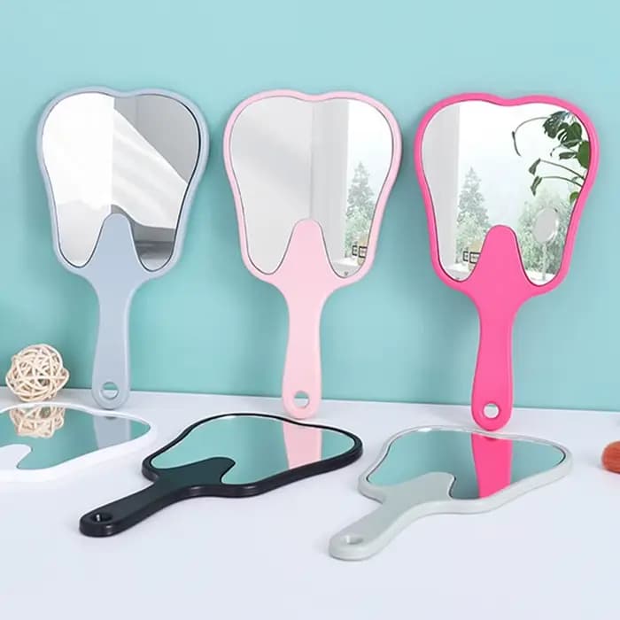 Miroir de maquillage haute définition en forme de dent avec poignée