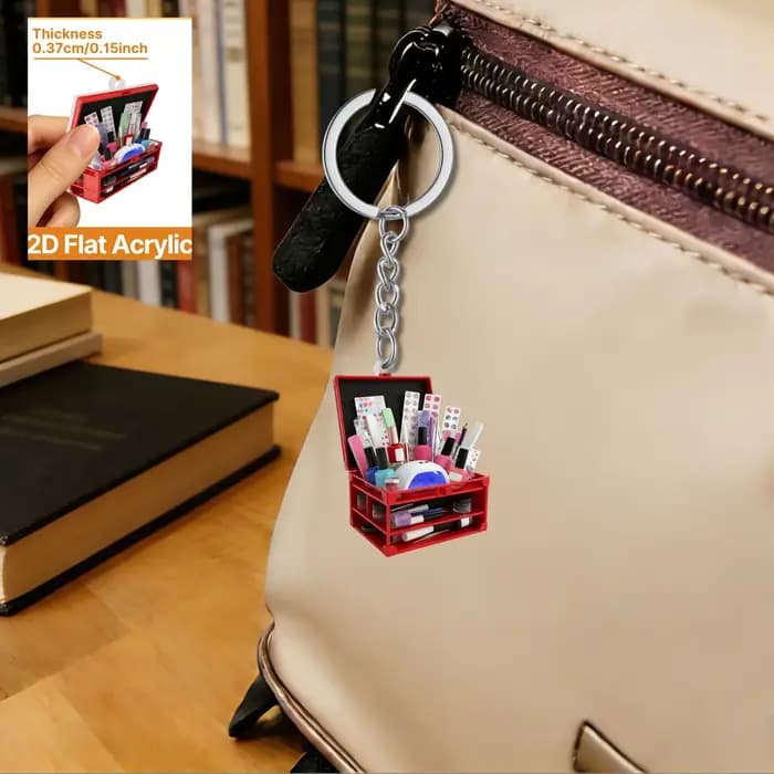 Kit de manucure 2D en acrylique plat, accessoire charmant pour les techniciennes en ongles et les amateurs de beauté, à porter dans les sacs à dos, sur les clés ou comme rétroviseur de voiture