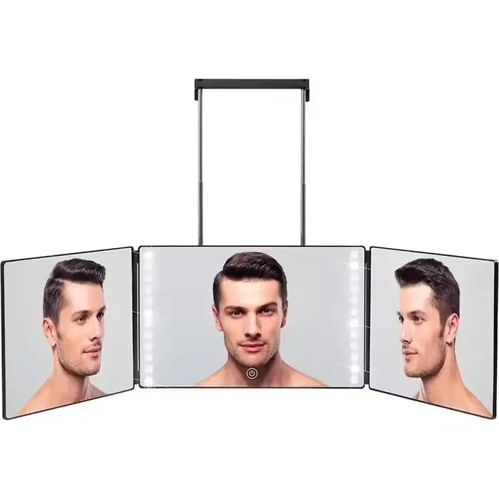 Miroir à trois voies pour la coupe de cheveux et le maquillage
