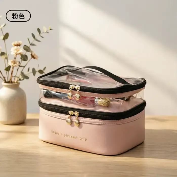 Trousse de maquillage double couche, trousse de toilette, sac de rangement portable de voyage imperm