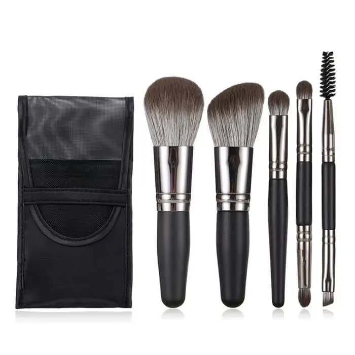Ensemble de 5 mini-pinceaux de maquillage en poils naturels, pinceaux portables pour fard à paupière