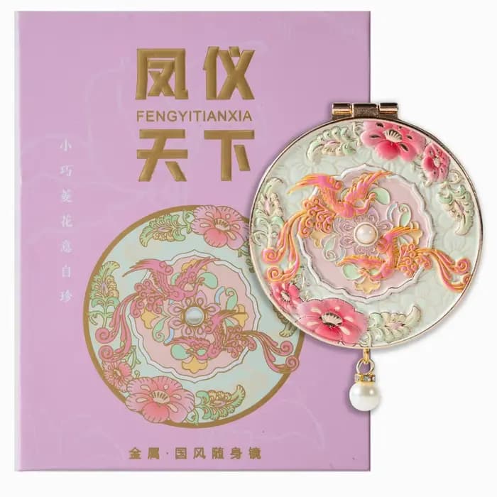 Miroir portable de style ancien avec couvercle rabattable en métal