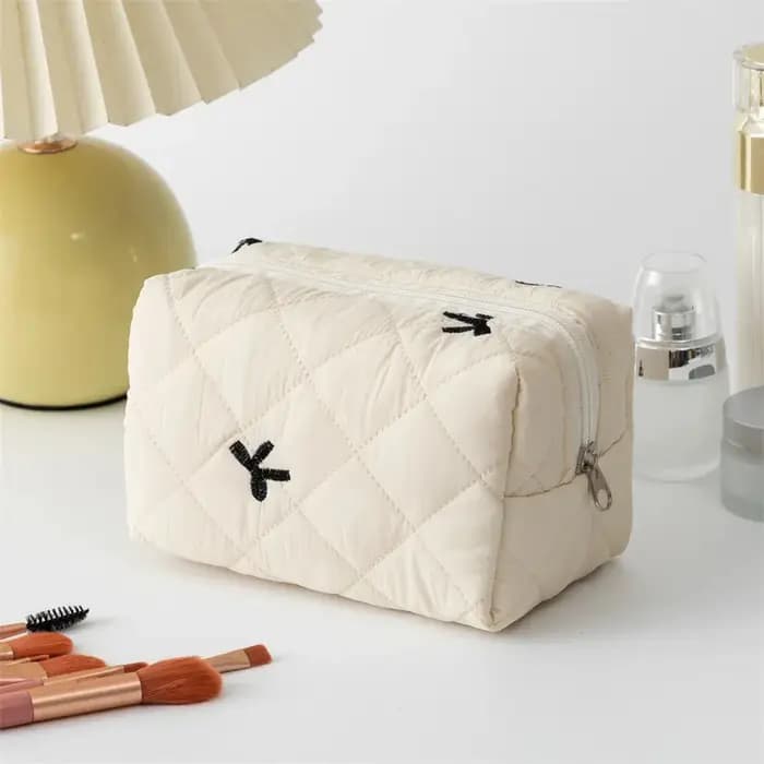 Sac de maquillage brodé avec nœud pour femmes