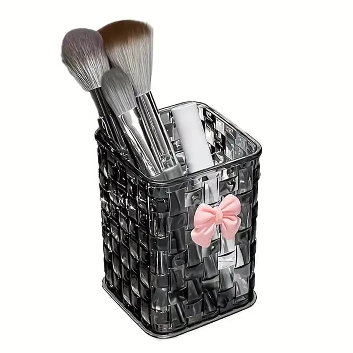 Boîte de rangement pour pinceaux de maquillage avec nœud, étui pour stylos texturé haut de gamme, bo