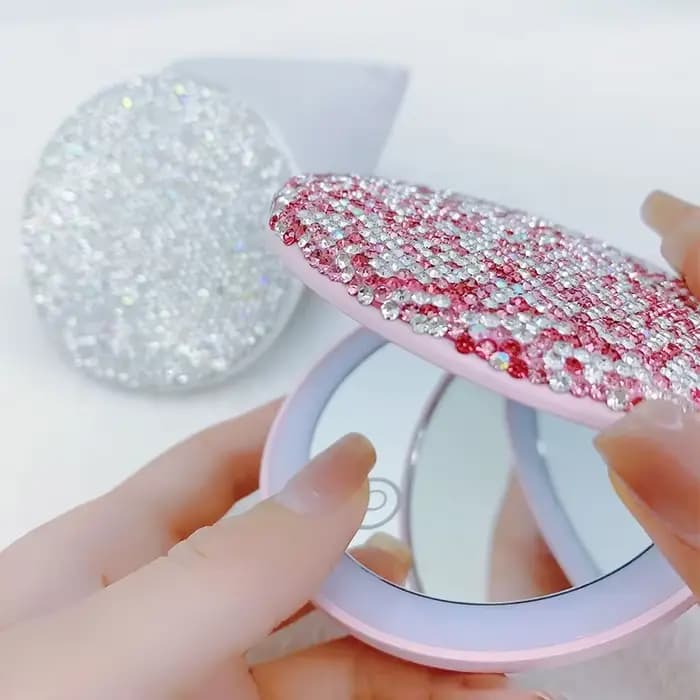 Miroir de maquillage en strass LED rechargeable