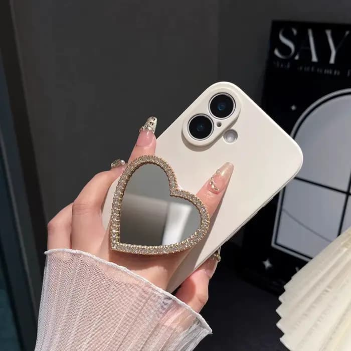 Mini miroir de maquillage de poche en forme de cœur en diamant