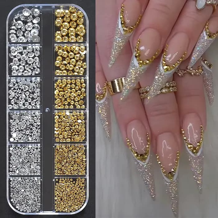 12 grilles de perles de Caviar 3D pour ongles, breloques en métal or argent, bijoux, boules en acier