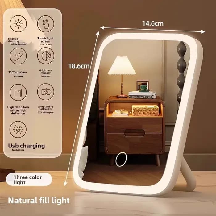 Miroir de maquillage LED pliable portable avec lumière