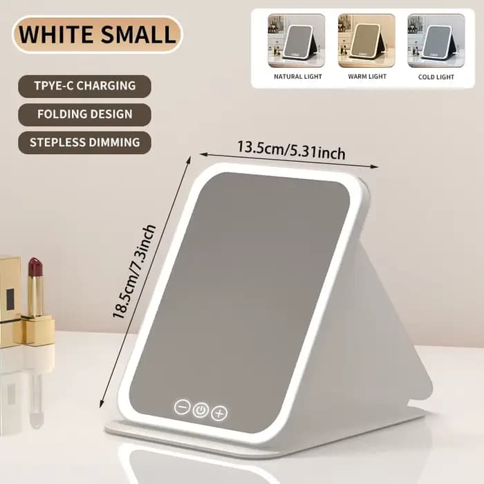 Miroir de maquillage LED à intensité variable, 3 couleurs, avec écran tactile, pliable, cosmétique,